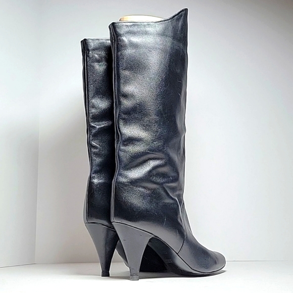 Mister Shoes Markon Footwear Heeled Boots Black Leather Calf Length Pull-On 6.5M - Picture 4 of 14